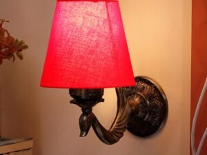 Antique Gold Wall Lamp for Office/Home/Gifting with Cotton conical Red Shade(7x5.5x9.25) Inches -63