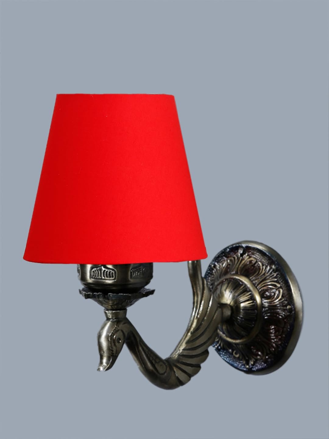 Antique Gold Wall Lamp for Office/Home/Gifting with Cotton conical Red Shade(7x5.5x9.25) Inches -63