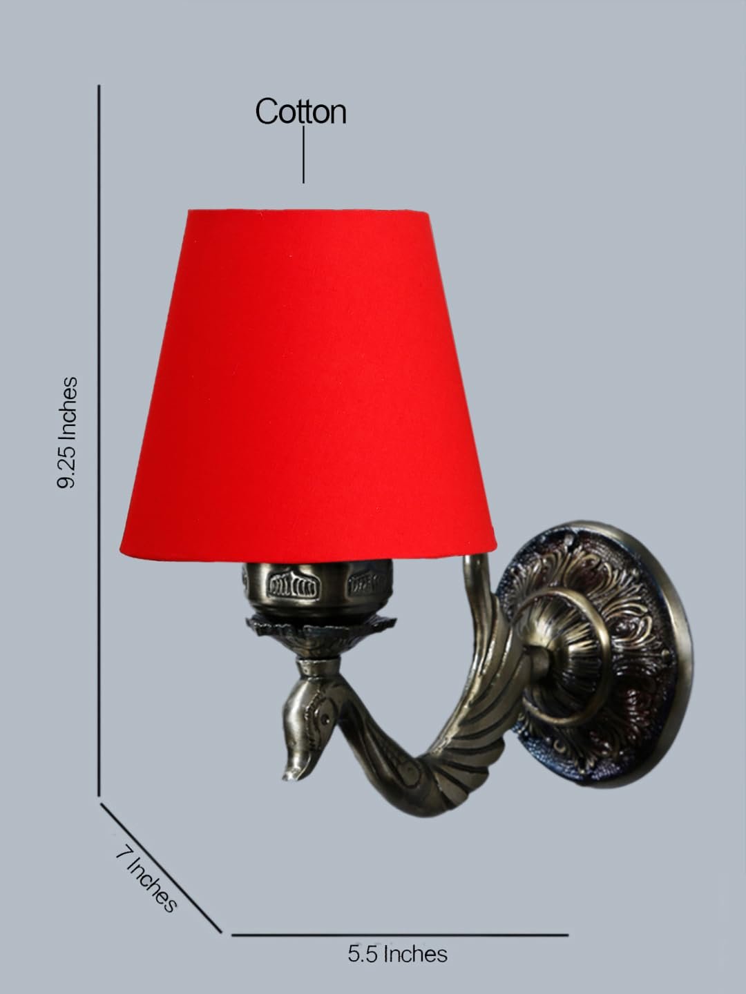 Antique Gold Wall Lamp for Office/Home/Gifting with Cotton conical Red Shade(7x5.5x9.25) Inches -63