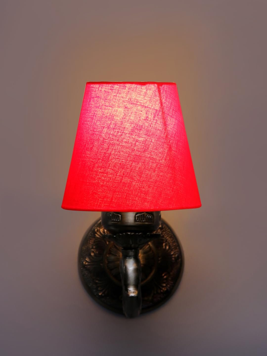 Antique Gold Wall Lamp for Office/Home/Gifting with Cotton conical Red Shade(7x5.5x9.25) Inches -63