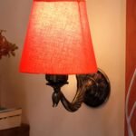 Antique Gold Wall Lamp for Office/Home/Gifting with Cotton conical Orange Shade(7×5.5×9.25) Inches -64