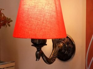 Antique Gold Wall Lamp for Office/Home/Gifting with Cotton conical Orange Shade(7x5.5x9.25) Inches -64