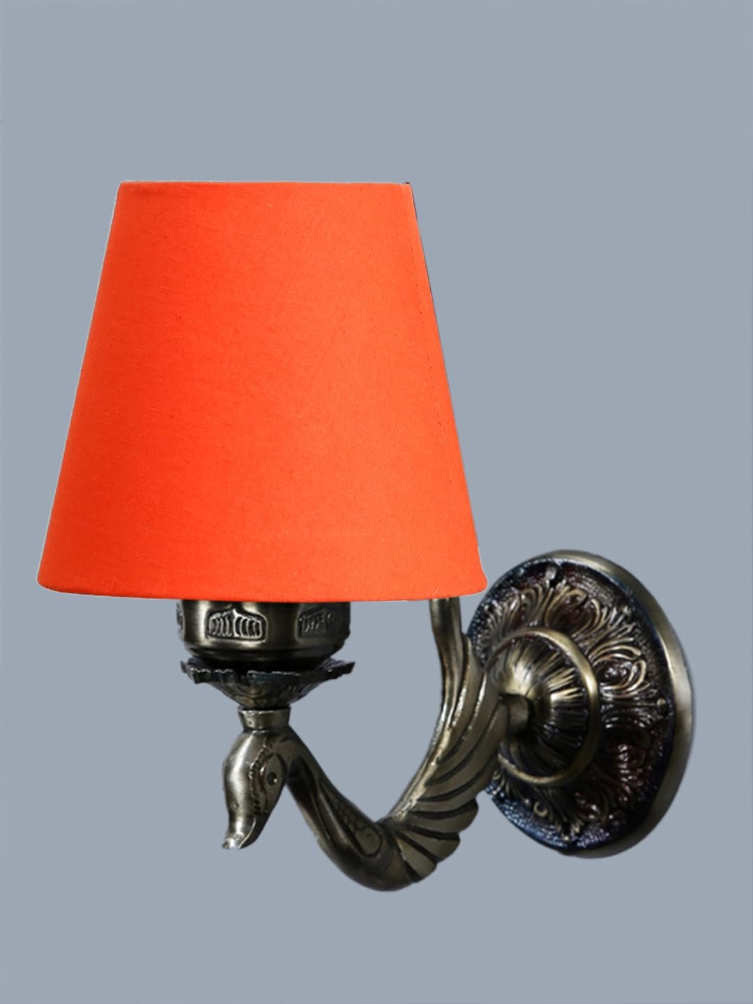 Antique Gold Wall Lamp for Office/Home/Gifting with Cotton conical Orange Shade(7x5.5x9.25) Inches -64