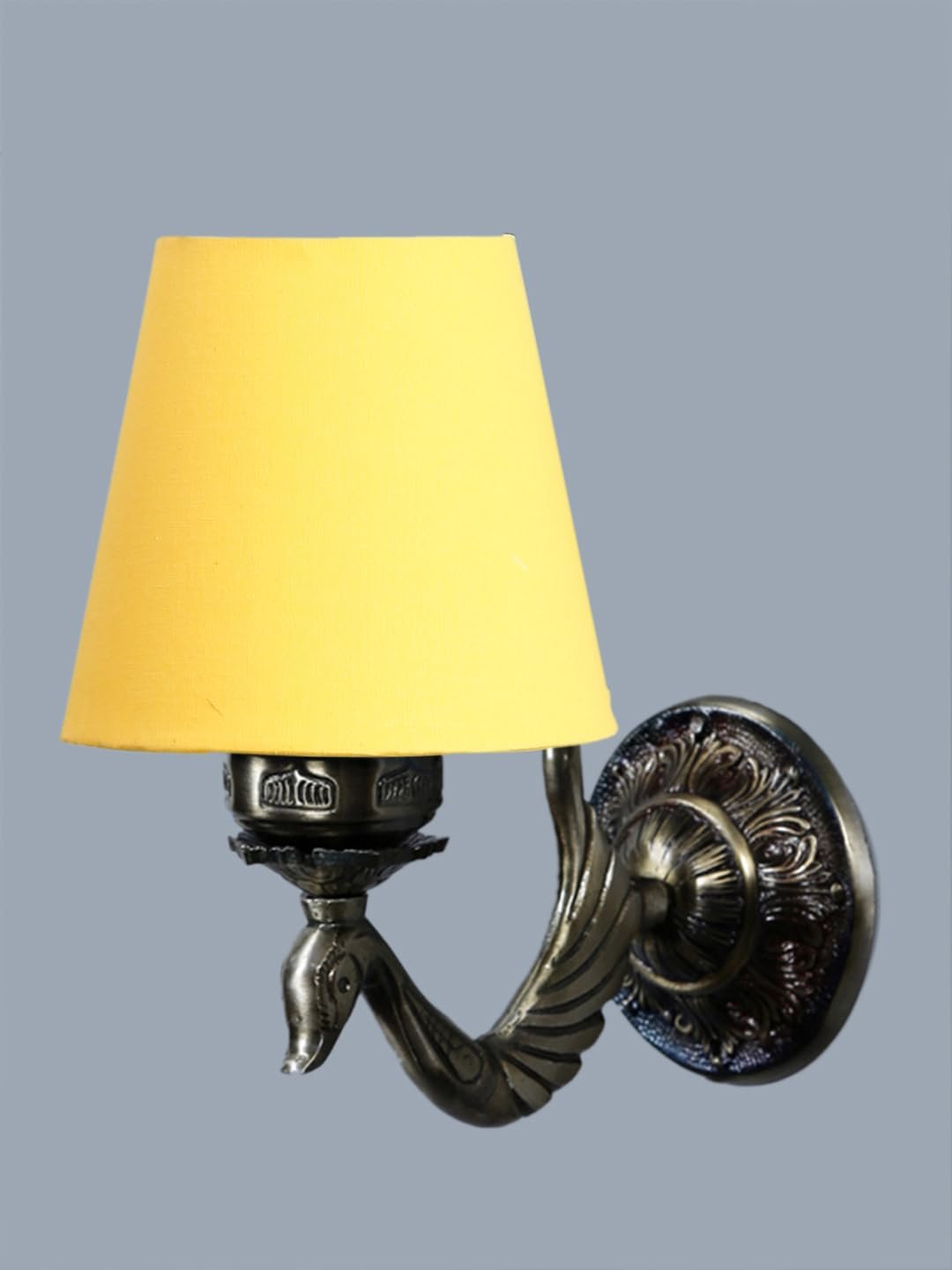 Antique Gold Wall Lamp for Office/Home/Gifting with Cotton conical Yellow Shade(7x5.5x9.25) Inches -65