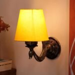 Antique Gold Wall Lamp for Office/Home/Gifting with Cotton conical Yellow Shade(7×5.5×9.25) Inches -65
