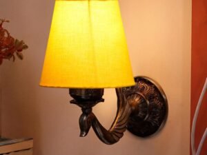 Antique Gold Wall Lamp for Office/Home/Gifting with Cotton conical Yellow Shade(7x5.5x9.25) Inches -65
