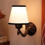 Antique Gold Wall Lamp for Office/Home/Gifting with Cotton conical White & Black Shade(7×5.5×9.25) Inches -66