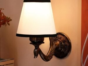 Antique Gold Wall Lamp for Office/Home/Gifting with Cotton conical White & Black Shade(7x5.5x9.25) Inches -66