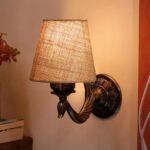 Antique Gold Wall Lamp for Office/Home/Gifting with Jute conical Beige Shade(7×5.5×9.25) Inches -67