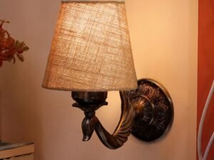 Antique Gold Wall Lamp for Office/Home/Gifting with Jute conical Beige Shade(7x5.5x9.25) Inches -67