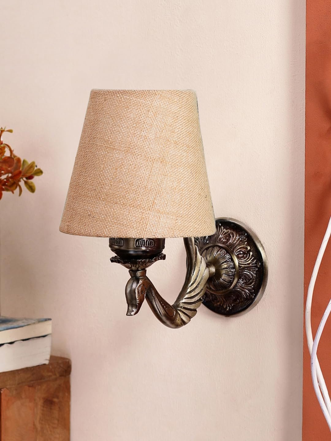 Antique Gold Wall Lamp for Office/Home/Gifting with Jute conical Beige Shade(7x5.5x9.25) Inches -67