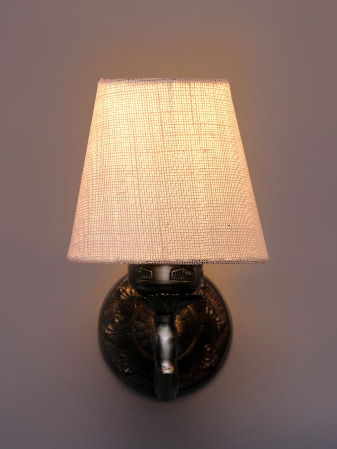 Antique Gold Wall Lamp for Office/Home/Gifting with Jute conical White Shade(7x5.5x9.25) Inches-68