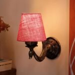 Antique Gold Wall Lamp for Office/Home/Gifting with Jute conical Pink Shade(7×5.5×9.25) Inches -69