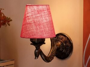 Antique Gold Wall Lamp for Office/Home/Gifting with Jute conical Pink Shade(7x5.5x9.25) Inches -69