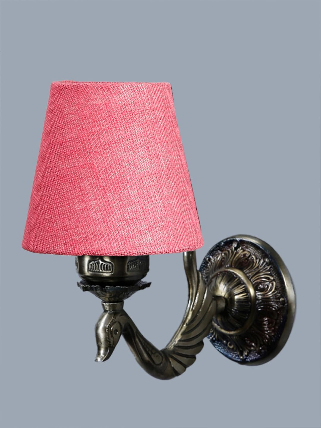 Antique Gold Wall Lamp for Office/Home/Gifting with Jute conical Pink Shade(7x5.5x9.25) Inches -69
