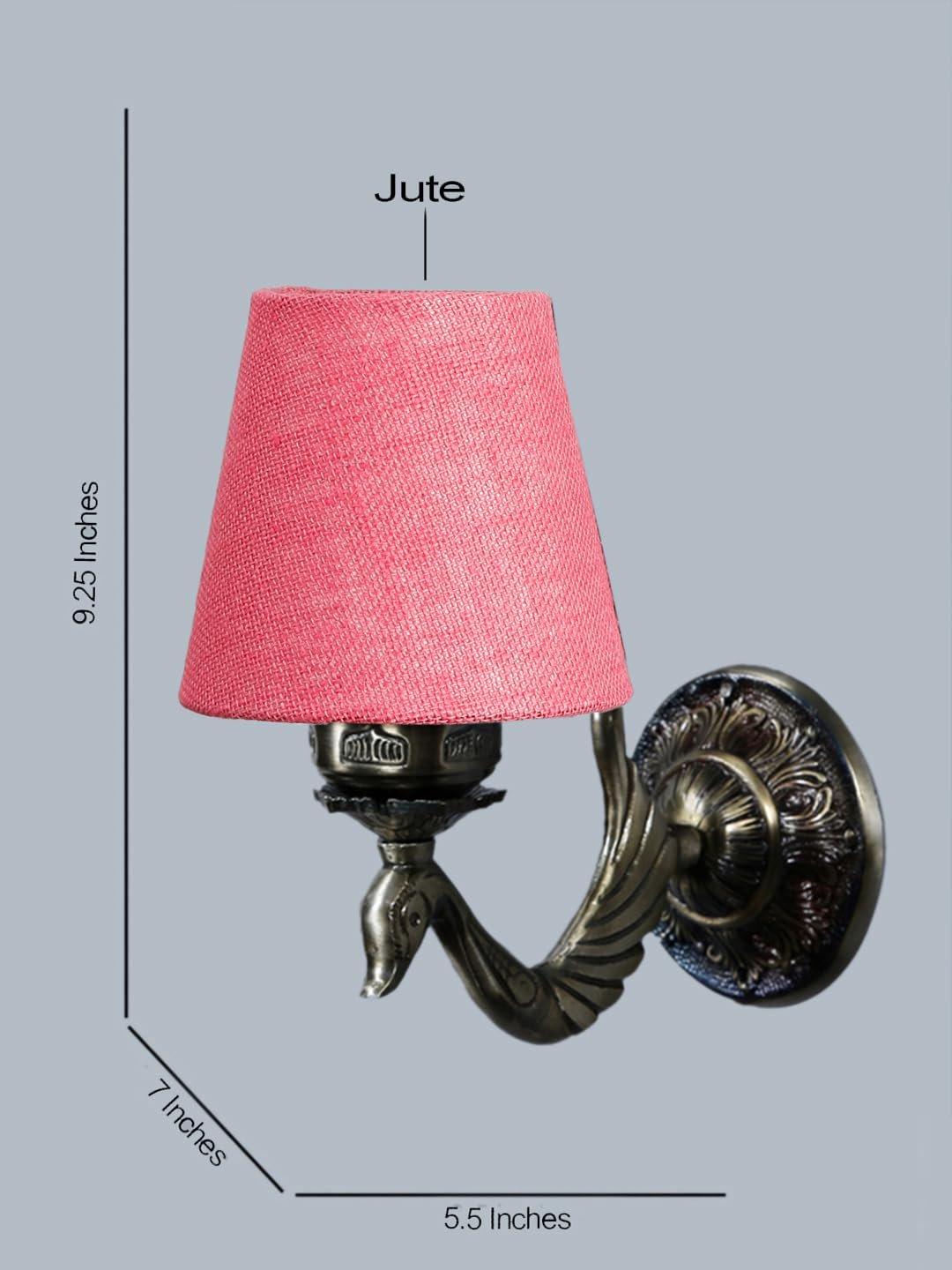 Antique Gold Wall Lamp for Office/Home/Gifting with Jute conical Pink Shade(7x5.5x9.25) Inches -69