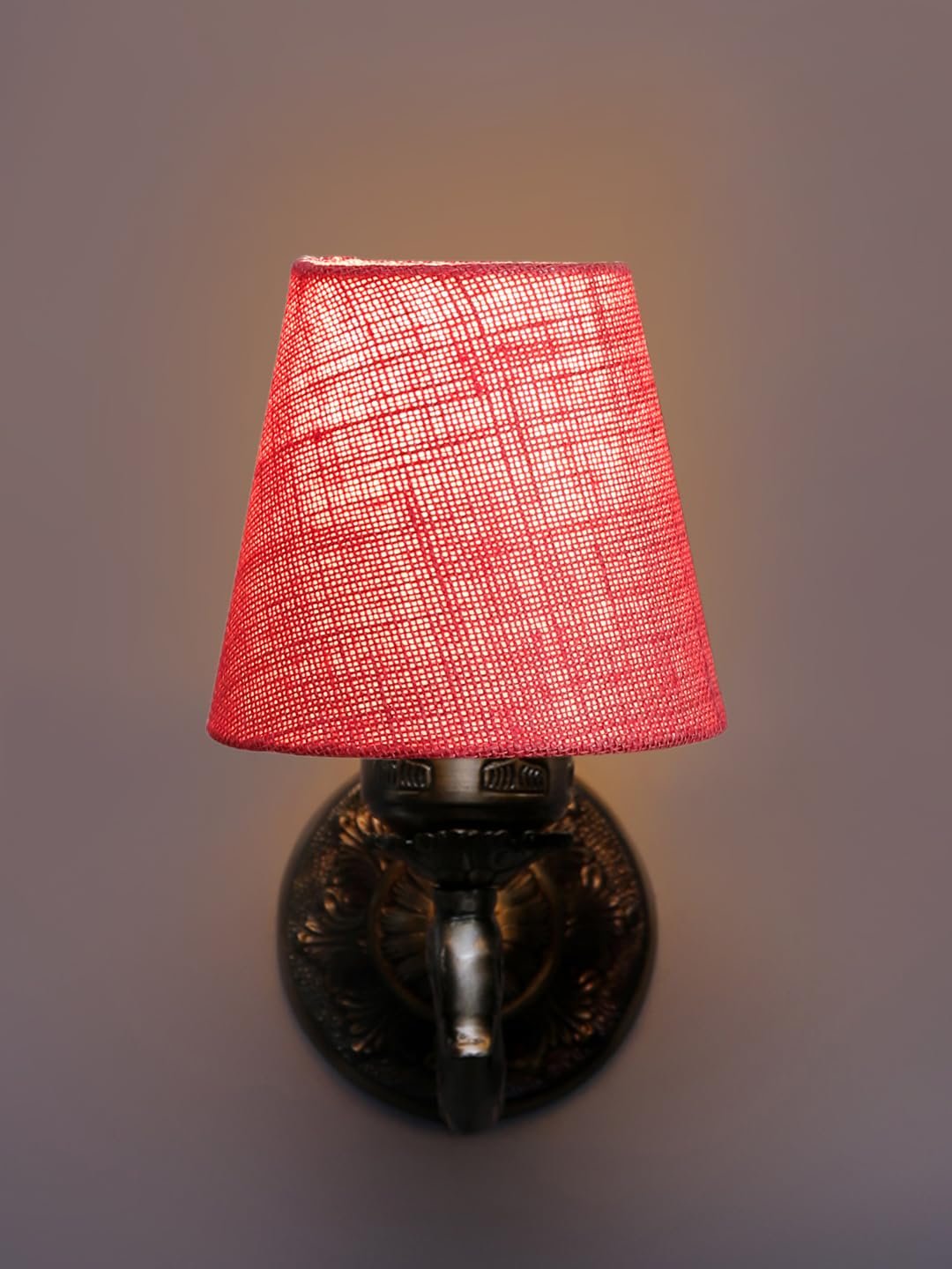 Antique Gold Wall Lamp for Office/Home/Gifting with Jute conical Pink Shade(7x5.5x9.25) Inches -69