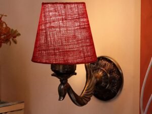 Antique Gold Wall Lamp for Office/Home/Gifting with Jute conical Maroon Shade(7x5.5x9.25) Inches -71