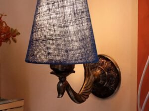 Antique Gold Wall Lamp for Office/Home/Gifting with Jute conical Blue Shade(7x5.5x9.25) Inches -72