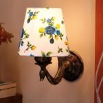 Antique Gold Wall Lamp for Office/Home/Gifting with Cotton conical Printed Shade(7×5.5×9.25) Inches -73