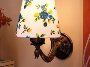 Antique Gold Wall Lamp for Office/Home/Gifting with Cotton conical Printed Shade(7x5.5x9.25) Inches -73