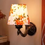 Antique Gold Wall Lamp for Office/Home/Gifting with Cotton conical Printed Shade(7×5.5×9.25) Inches -74