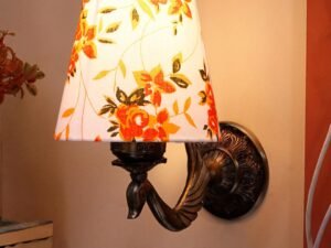 Antique Gold Wall Lamp for Office/Home/Gifting with Cotton conical Printed Shade(7x5.5x9.25) Inches -74