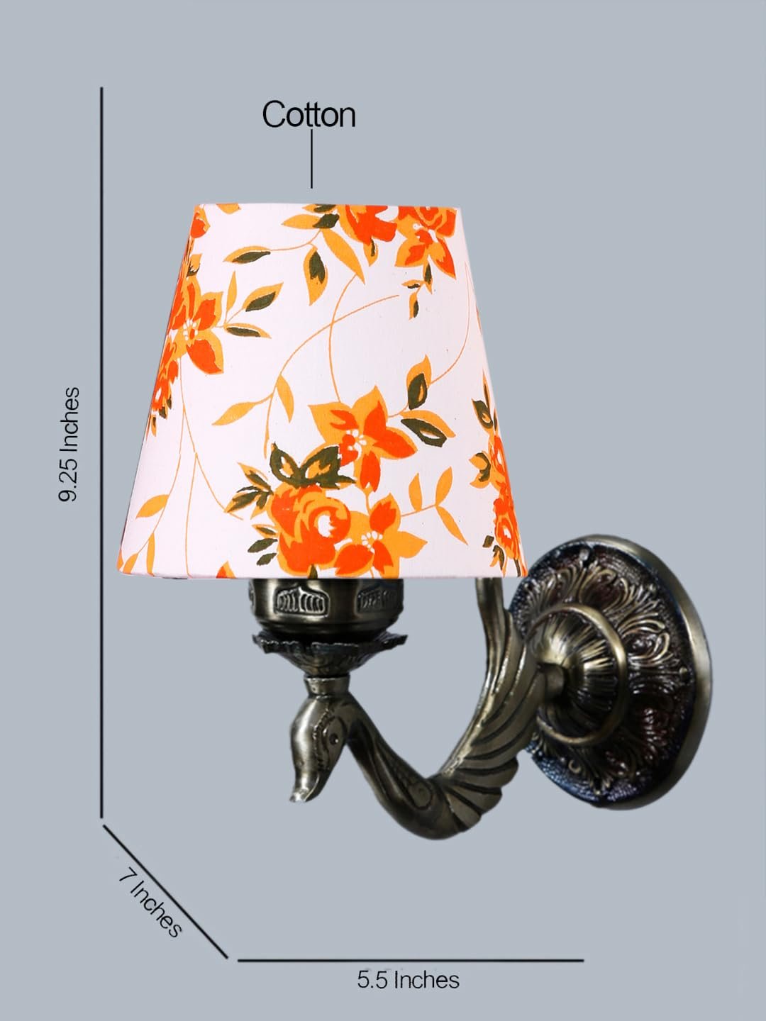 Antique Gold Wall Lamp for Office/Home/Gifting with Cotton conical Printed Shade(7x5.5x9.25) Inches -74