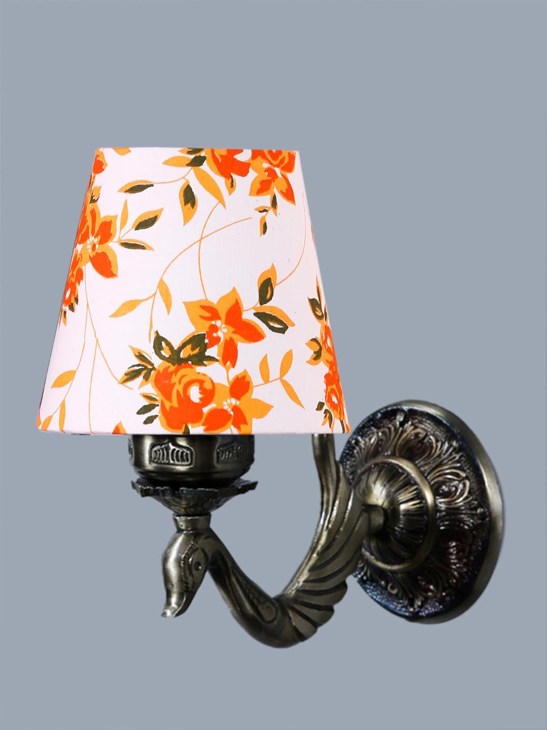 Antique Gold Wall Lamp for Office/Home/Gifting with Cotton conical Printed Shade(7x5.5x9.25) Inches -74