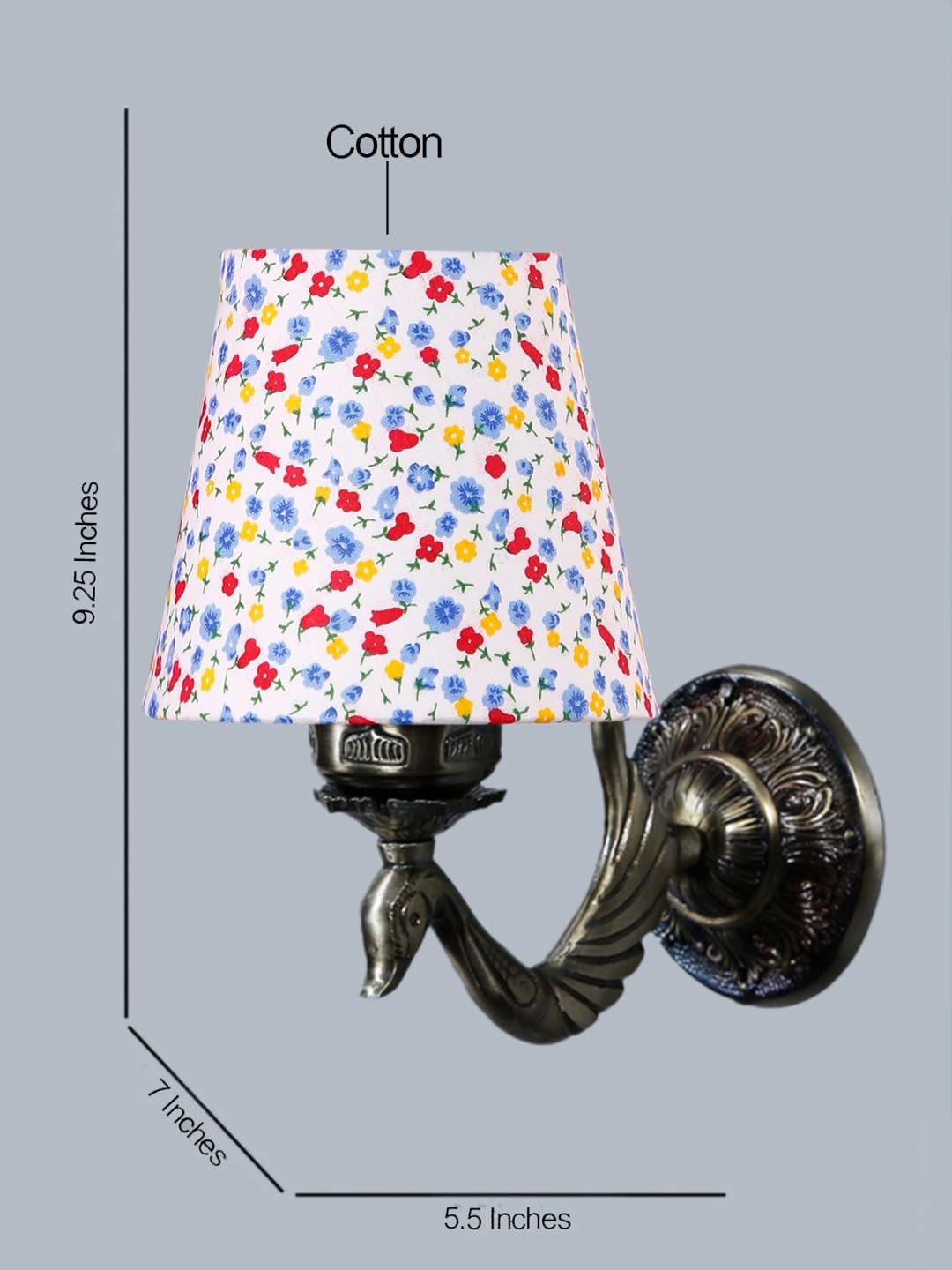 Antique Gold Wall Lamp for Office/Home/Gifting with Cotton conical Printed Shade(7x5.5x9.25) Inches -75