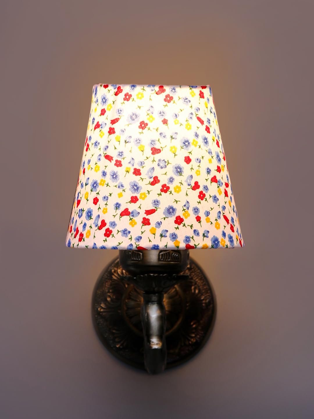 Antique Gold Wall Lamp for Office/Home/Gifting with Cotton conical Printed Shade(7x5.5x9.25) Inches -75