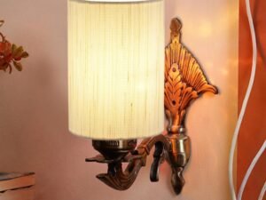 Antique Gold Wall Lamp for Office/Home/Gifting with Cotton Off-White Shade(8x4.25x11) Inches -76