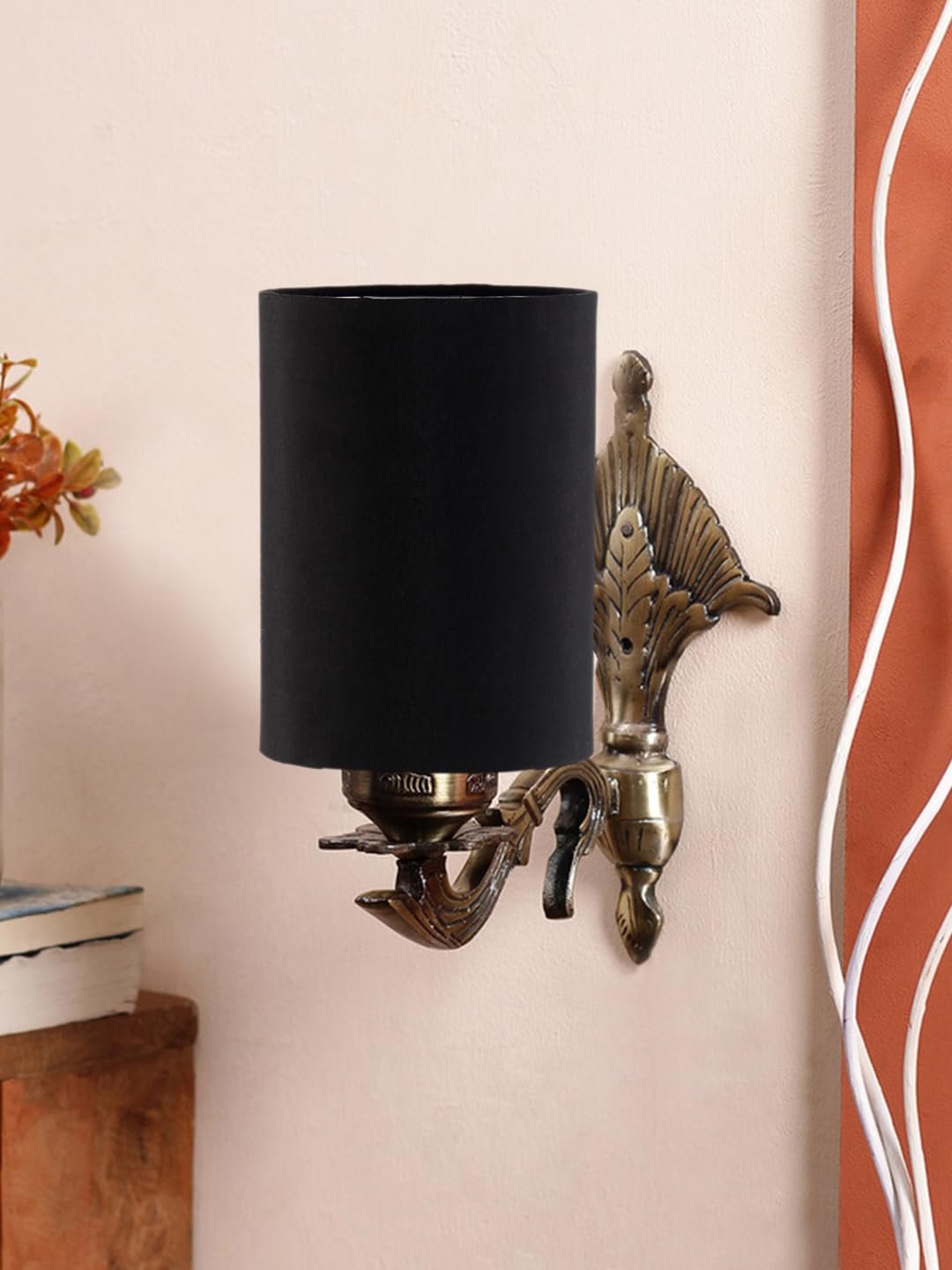 Antique Gold Wall Lamp for Office/Home/Gifting with Cotton Black Shade(8x4.25x11) Inches -77