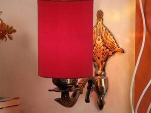 Antique Gold Wall Lamp for Office/Home/Gifting with Cotton Red Shade(8x4.25x11) Inches -78