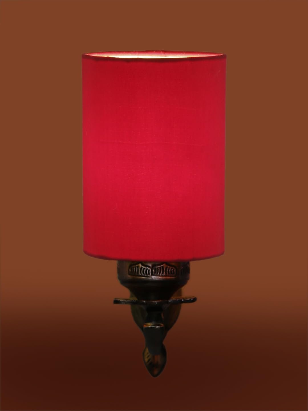 Antique Gold Wall Lamp for Office/Home/Gifting with Cotton Red Shade(8x4.25x11) Inches -78