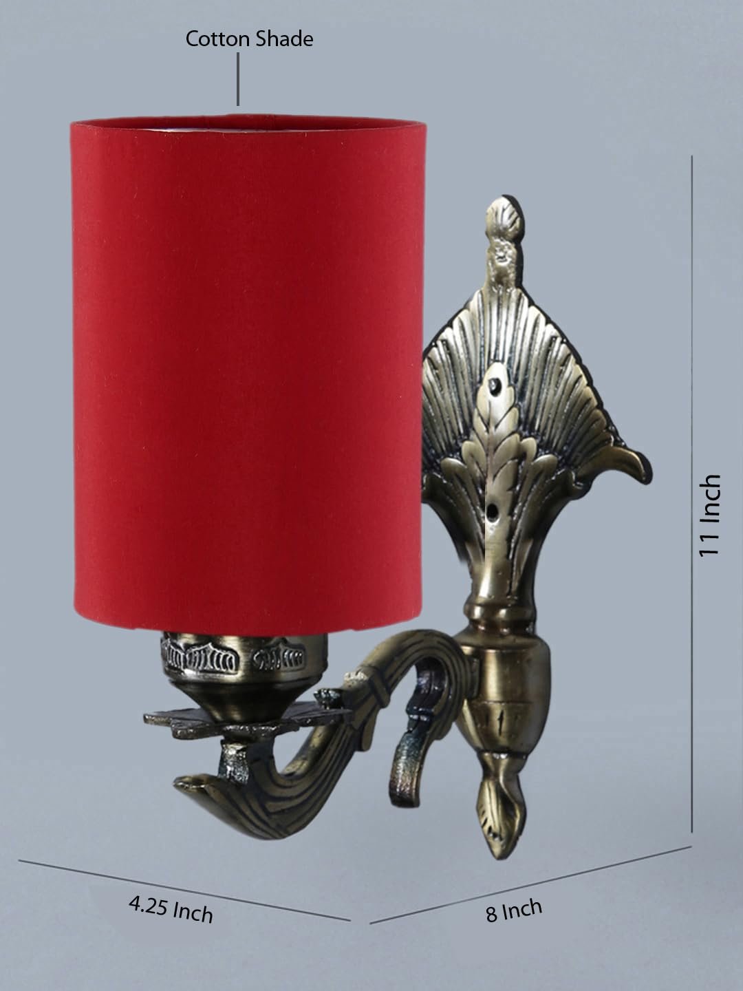 Antique Gold Wall Lamp for Office/Home/Gifting with Cotton Red Shade(8x4.25x11) Inches -78