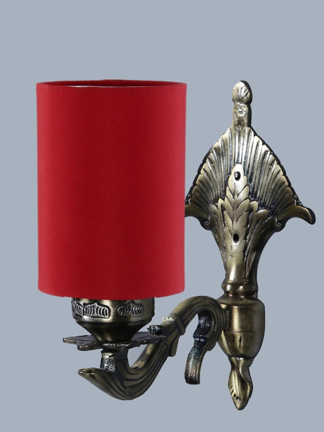 Antique Gold Wall Lamp for Office/Home/Gifting with Cotton Red Shade(8x4.25x11) Inches -78
