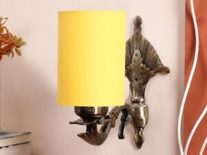 Antique Gold Wall Lamp for Office/Home/Gifting with Cotton Yellow Shade(8x4.25x11) Inches -80