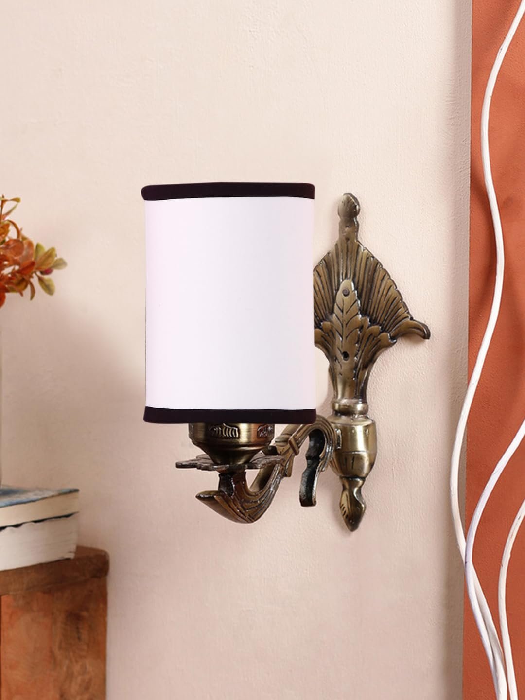 Antique Gold Wall Lamp for Office/Home/Gifting with Cotton White & Black Shade(8x4.25x11) Inches -82