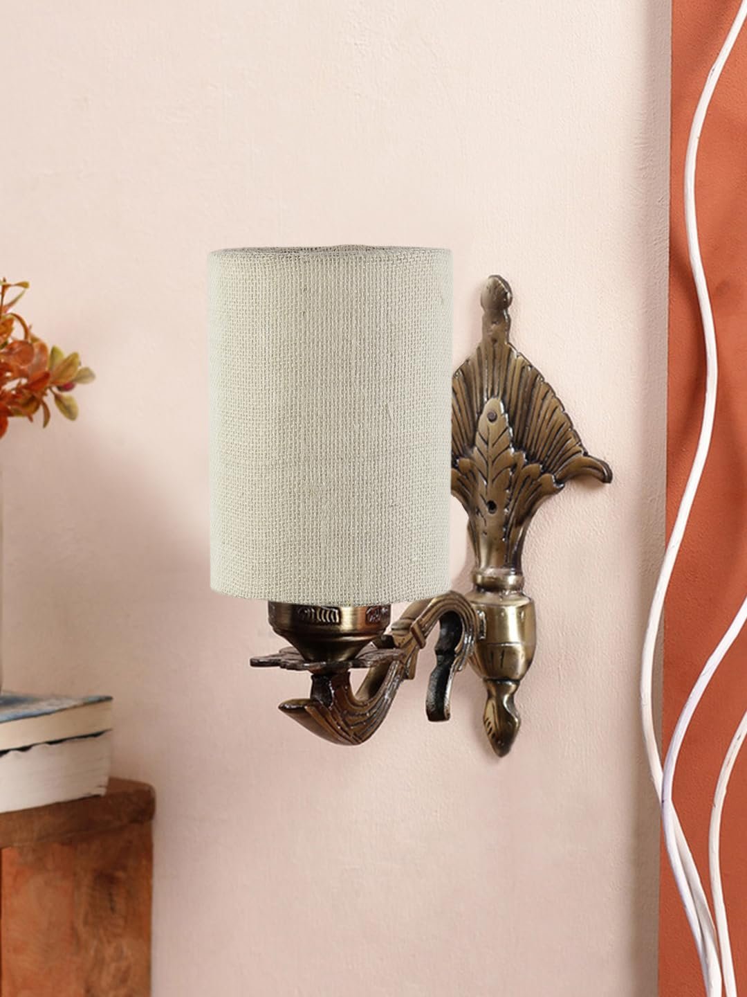 Antique Gold Wall Lamp for Office/Home/Gifting with Jute White Shade(8x4.25x11) Inches -84