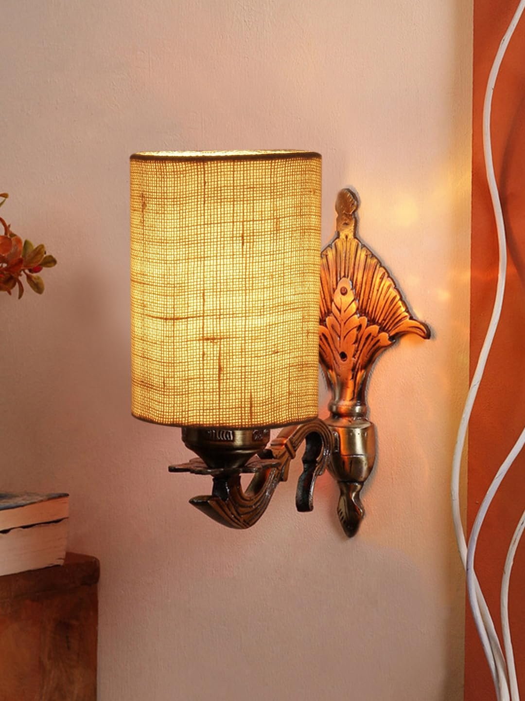 Antique Gold Wall Lamp for Office/Home/Gifting with Jute White Shade(8x4.25x11) Inches -84