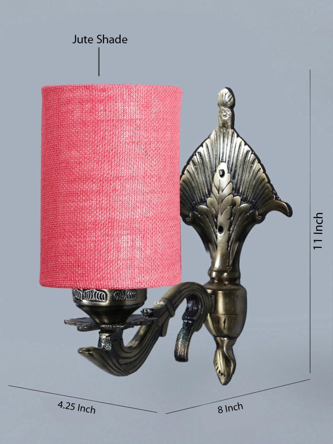 Antique Gold Wall Lamp for Office/Home/Gifting with Jute Pink Shade(8x4.25x11) Inches -85