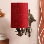 Antique Gold Wall Lamp for Office/Home/Gifting with Jute Maroon Shade(8×4.25×11) Inches -86