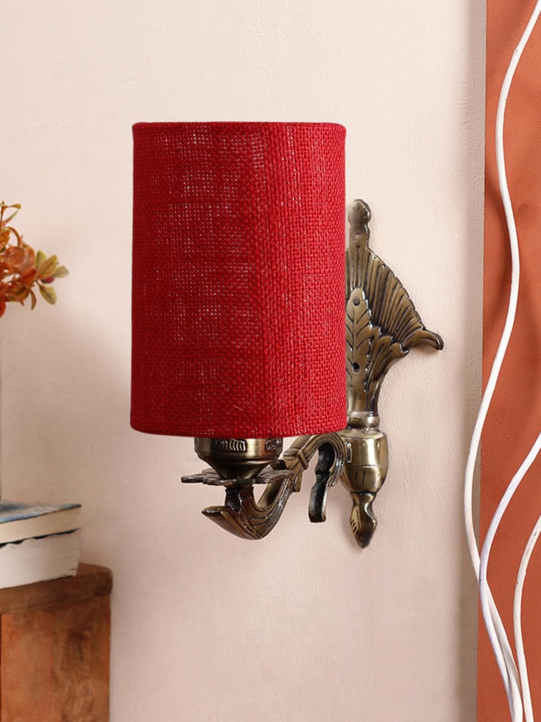 Antique Gold Wall Lamp for Office/Home/Gifting with Jute Maroon Shade(8x4.25x11) Inches -86