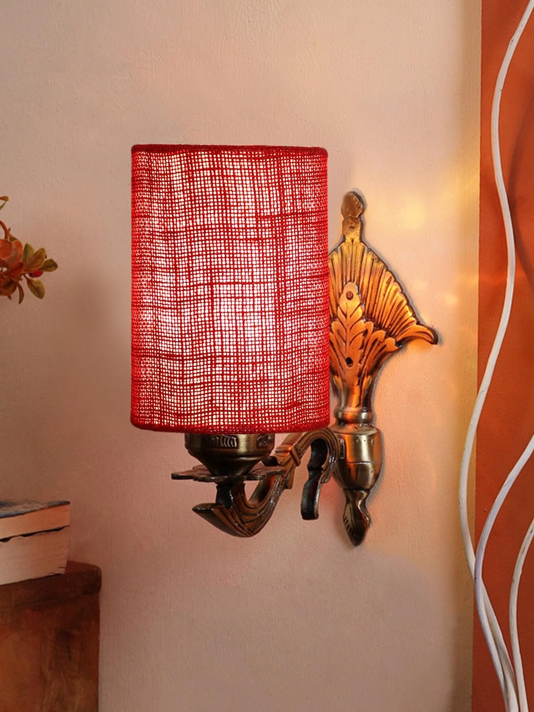 Antique Gold Wall Lamp for Office/Home/Gifting with Jute Maroon Shade(8x4.25x11) Inches -86