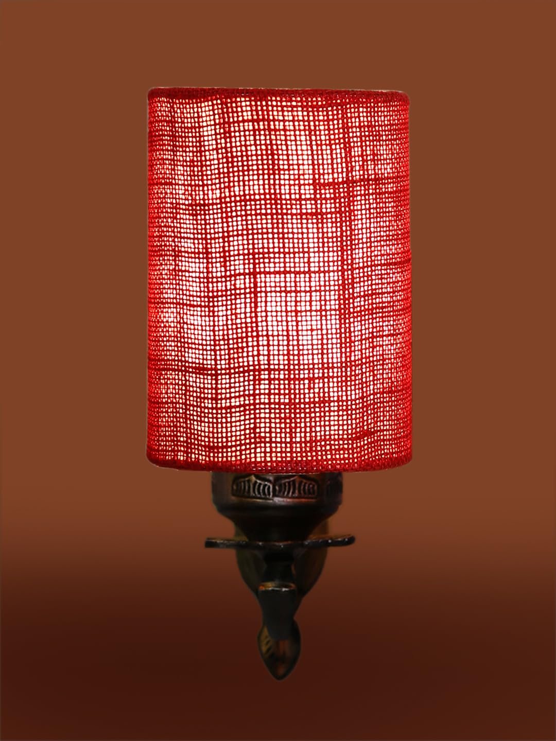 Antique Gold Wall Lamp for Office/Home/Gifting with Jute Maroon Shade(8x4.25x11) Inches -86