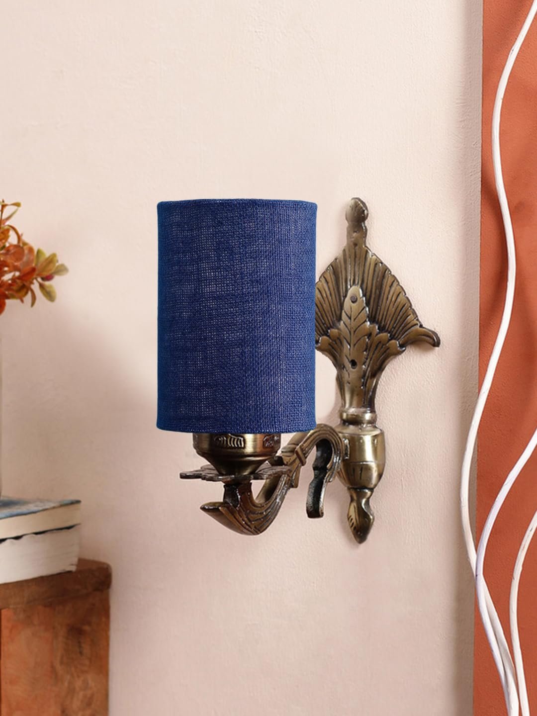 Antique Gold Wall Lamp for Office/Home/Gifting with Jute Blue Shade(8x4.25x11) Inches -87