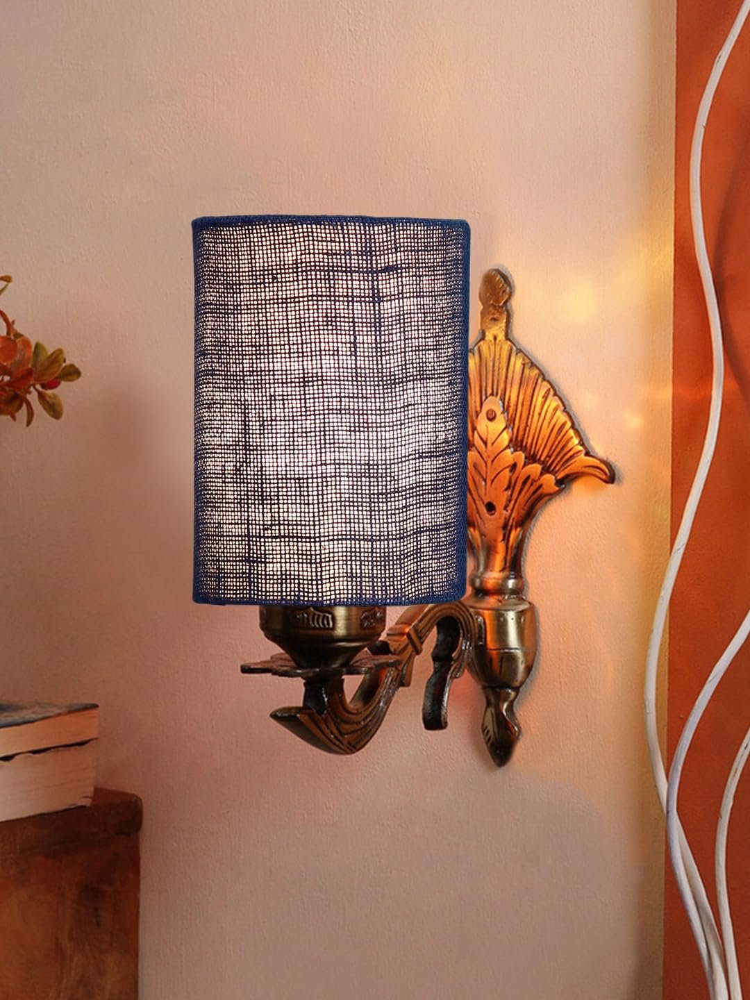 Antique Gold Wall Lamp for Office/Home/Gifting with Jute Blue Shade(8x4.25x11) Inches -87