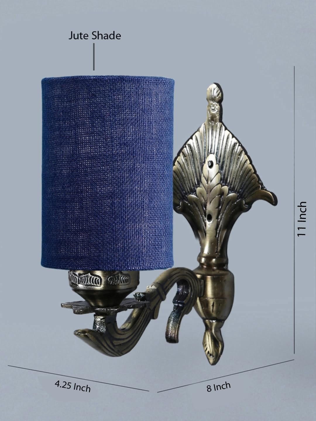 Antique Gold Wall Lamp for Office/Home/Gifting with Jute Blue Shade(8x4.25x11) Inches -87