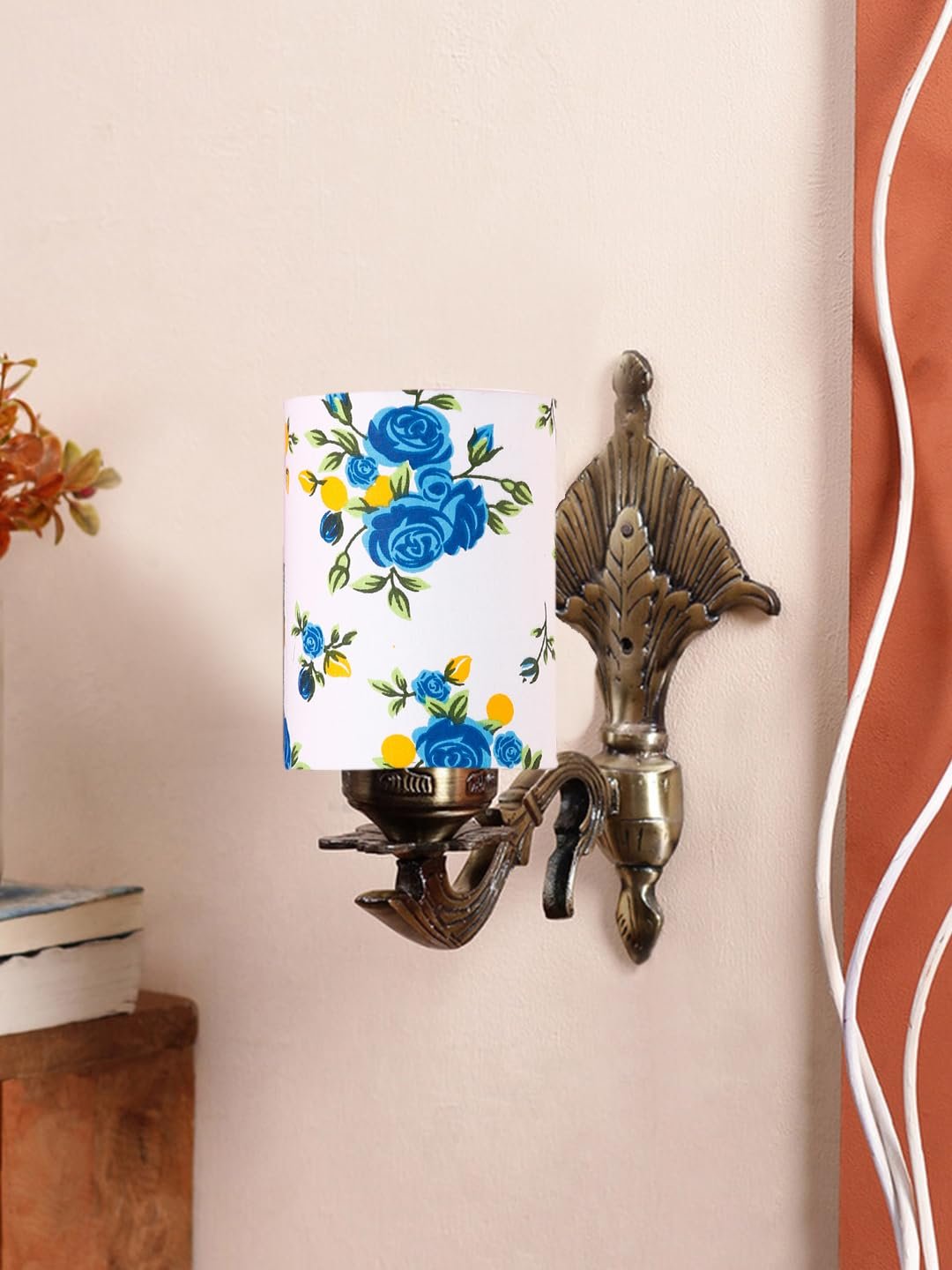 Antique Gold Wall Lamp for Office/Home/Gifting with Cotton Printed Shade(8x4.25x11) Inches -88